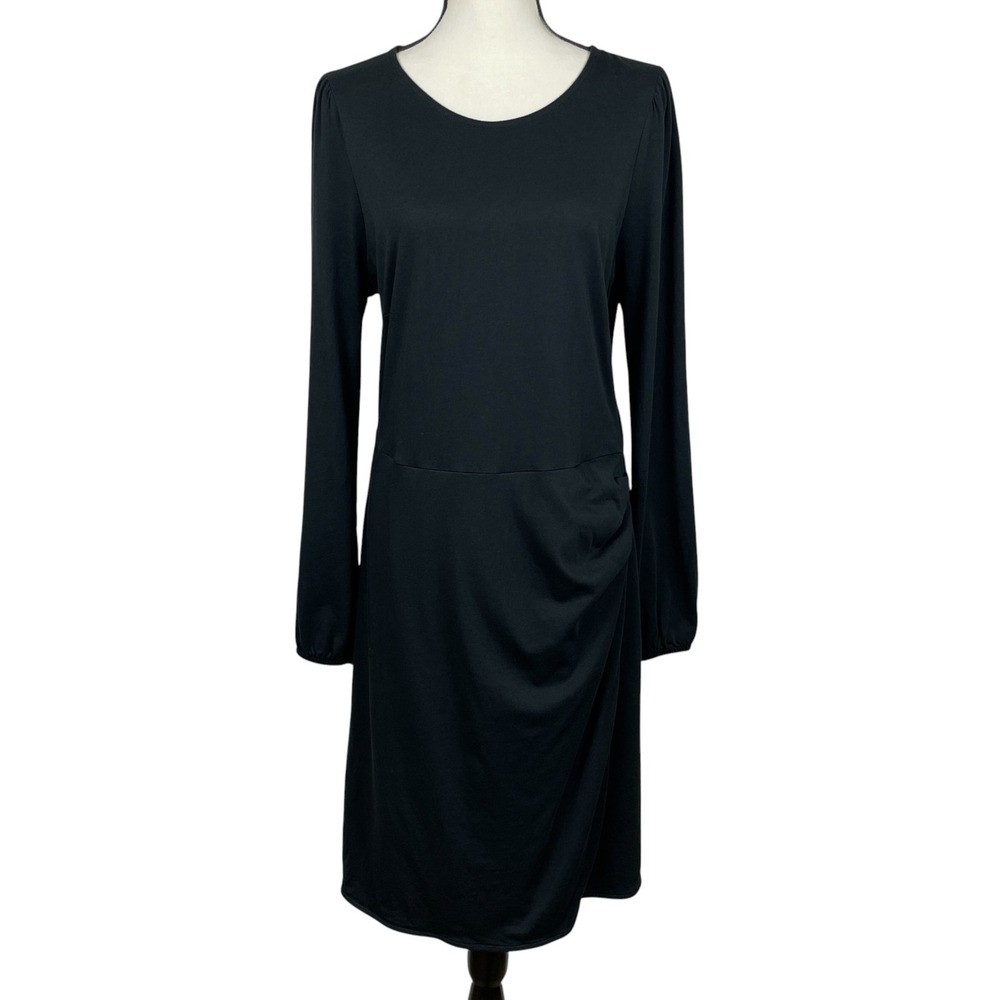 Boden Women's Dress US 14L Tall Black Long Sleeve Ruched Wrap Front Workwear